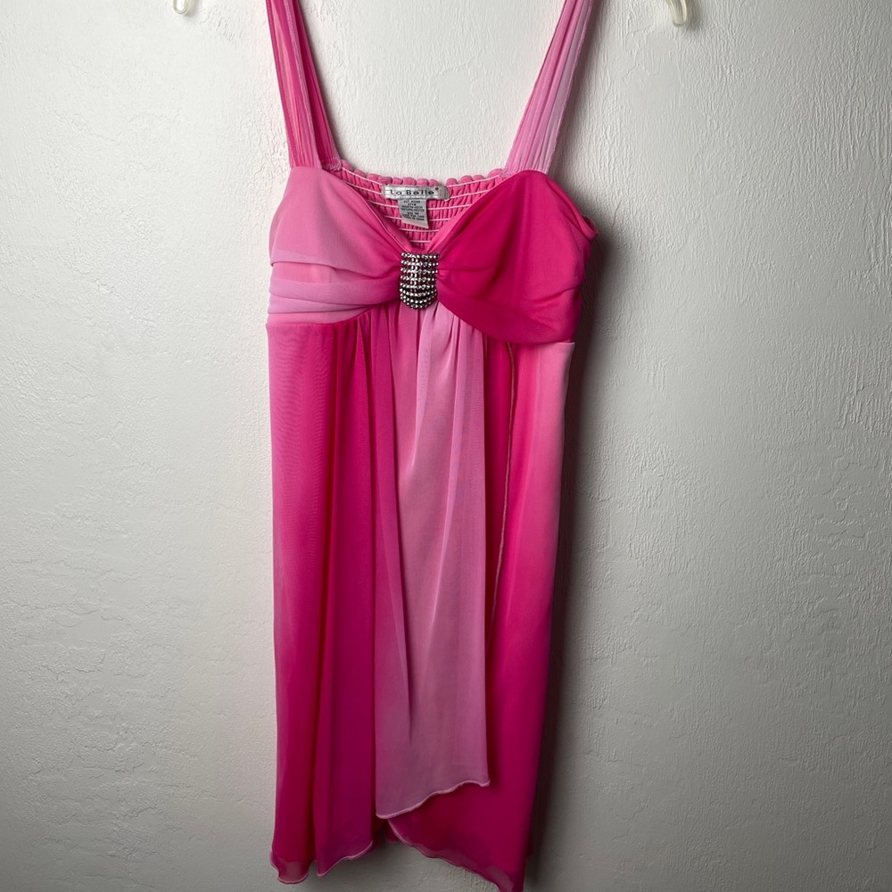 La Belle Pink Multi Layer Flared Formal Dress